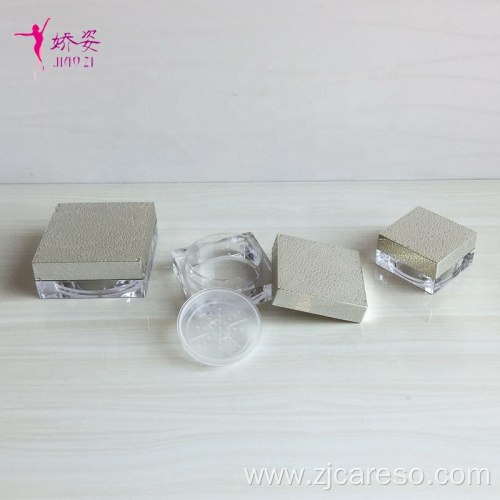 Square Shape Loose Powder Jar with Electroplated Lid